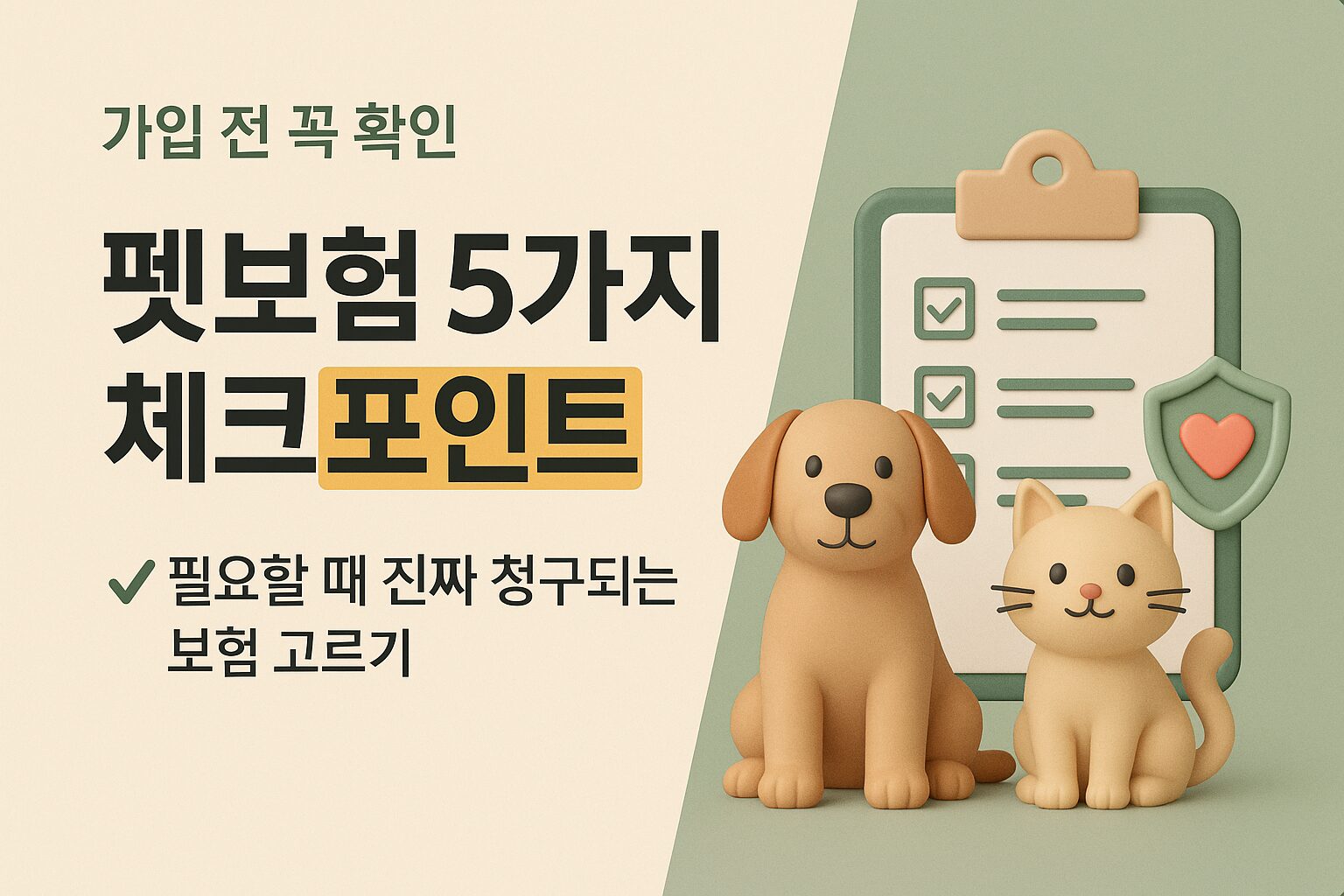 체크리스트와 보호 방패 아이콘 옆에 앉아 있는 강아지와 고양이 일러스트