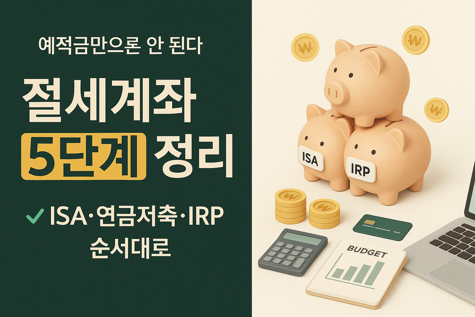 ISA 연금저축 IRP 세 가지 절세계좌를 상징하는 저금통 일러스트